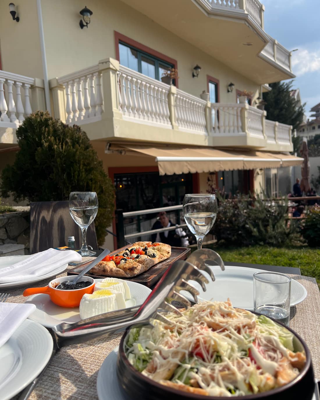 The terrace overlooking the garden and the restaurant